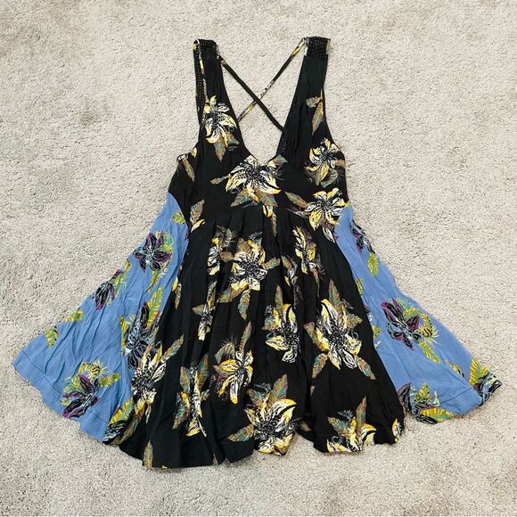 Free People Brown and Blue Floral Thought I Was Dreaming Dress Size XS - Picture 1 of 11